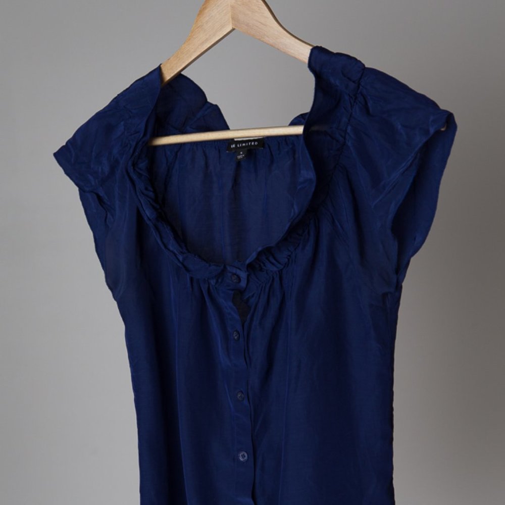 Navy Short Sleeve Button-down Blouse